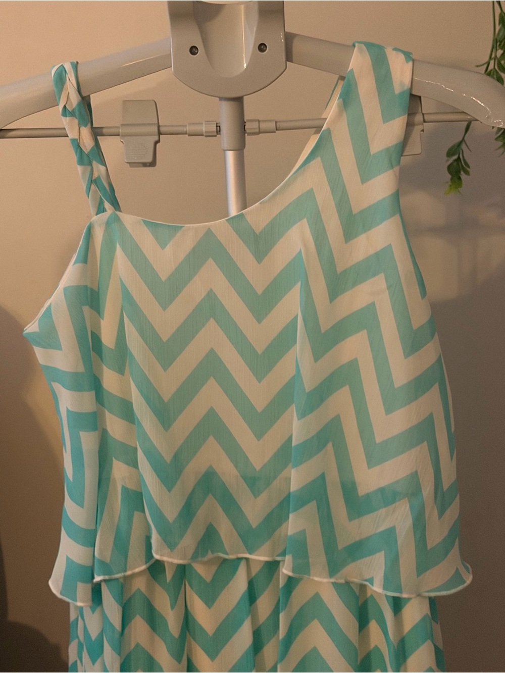Disorderly Kids Girls Chevron Tiered Sundress in Aqua and White - Picture 3 of 12